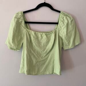 NWT Abercrombie & Fitch Mint Green Cropped Blouse Linen Women's size Medium
